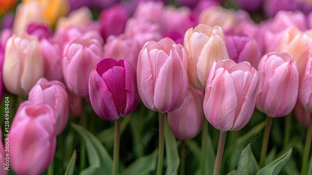 Fototapeta premium Colorful tulips in a field. Possible use for print and web