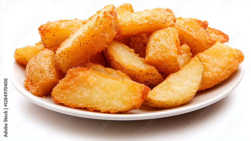 Fried potato wedges isolated on white background
Fried potato wedges isolated on white background