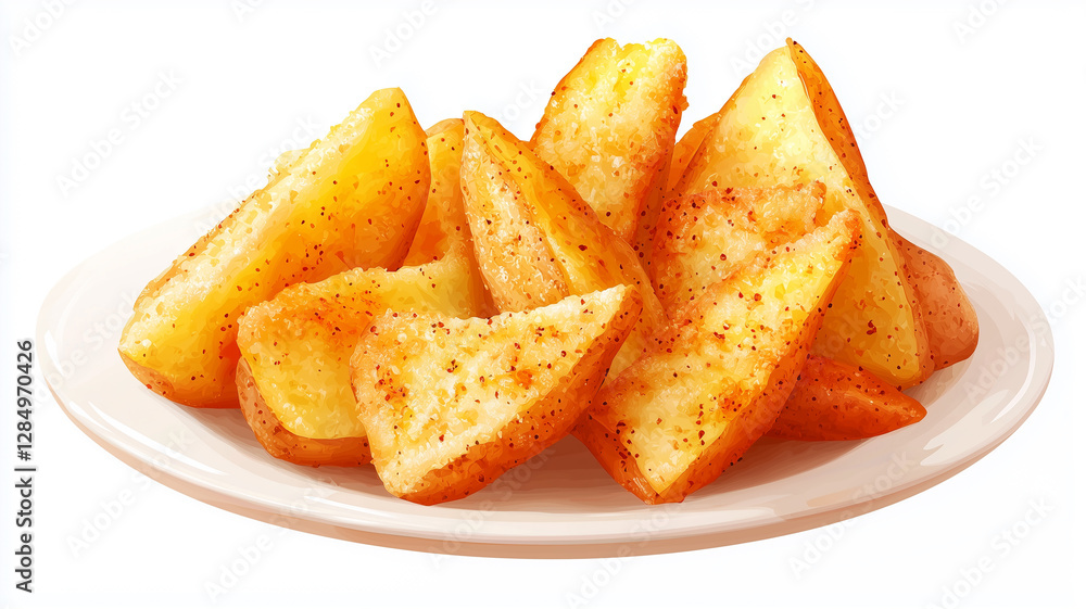 Fried potato wedges isolated on white background
Fried potato wedges isolated on white background