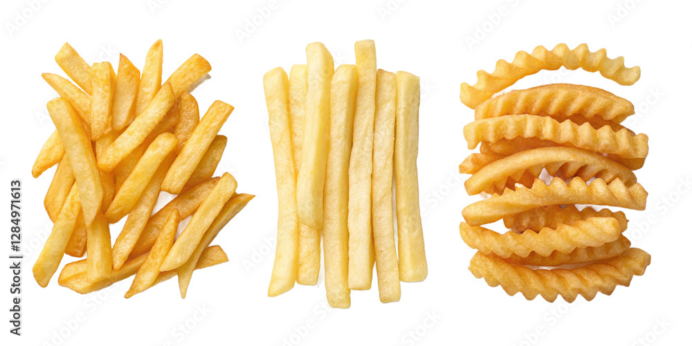 Three Varieties of French Fries on Transparent Background, PNG Transparent Three Varieties of French Fries on Transparent Background, PNG Transparent