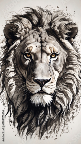 Wallpaper Mural Striking Lion Head Drawing with Majestic Features and Bold Expression Torontodigital.ca