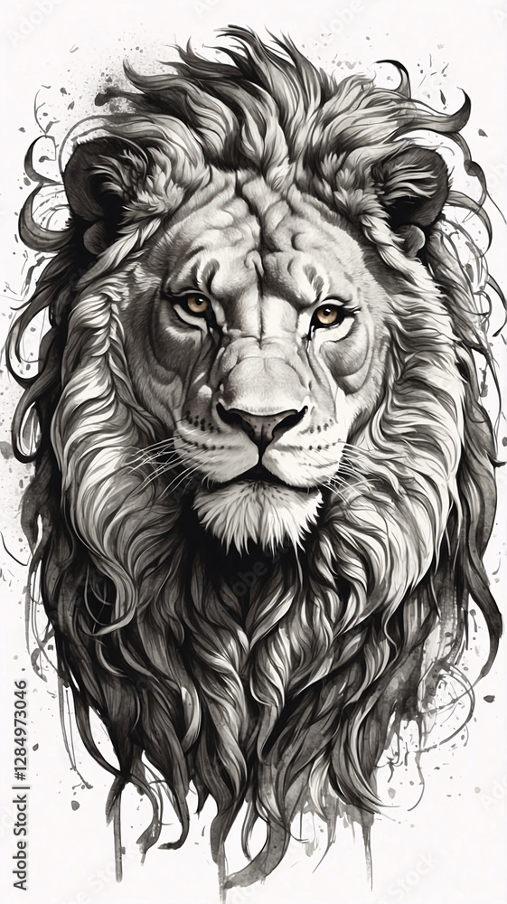 Stunning Lion Illustration with Detailed Mane and Majestic Expression Stunning Lion Illustration with Detailed Mane and Majestic Expression