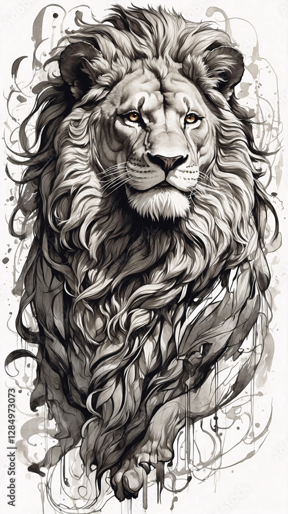 Stunning Lion Illustration with Powerful Gaze and Bold Artistic Style Stunning Lion Illustration with Powerful Gaze and Bold Artistic Style