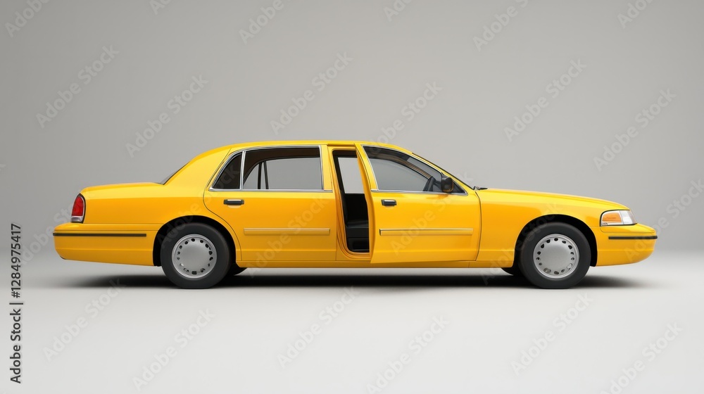Classic Yellow Sedan Taxi Car on Gray Background Side View Classic Yellow Sedan Taxi Car on Gray Background Side View