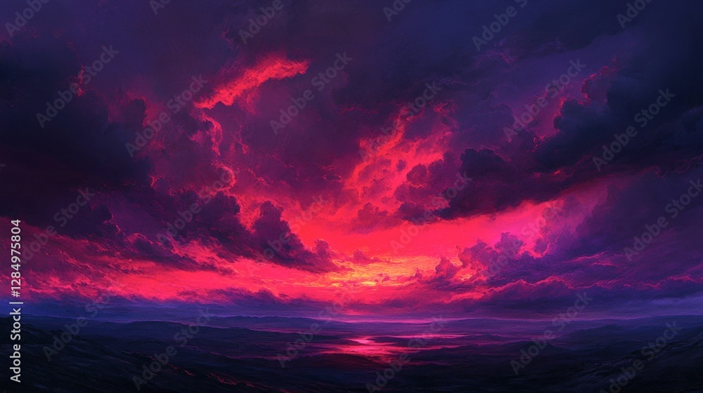 Fototapeta premium Dramatic Sunset Over Calm Waters with Dark Storm Clouds Above