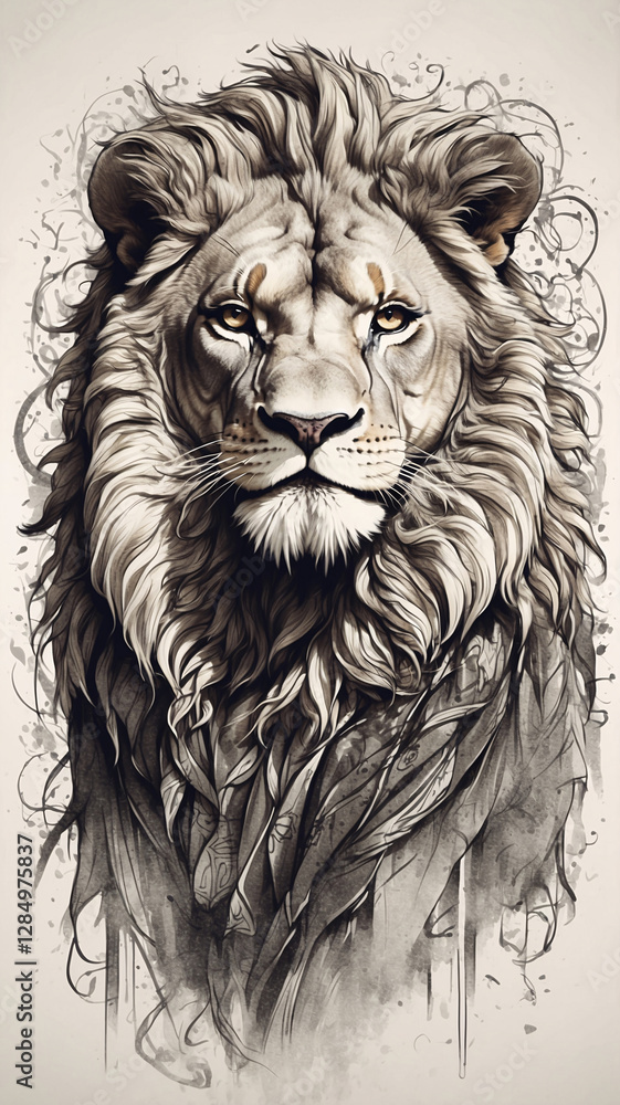 Majestic Lion Artwork in Digital Style Featuring Rich Mane and Fierce Expression Majestic Lion Artwork in Digital Style Featuring Rich Mane and Fierce Expression