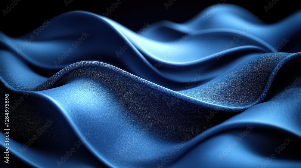 Obraz premium Blue fabric waves, dark background, abstract design