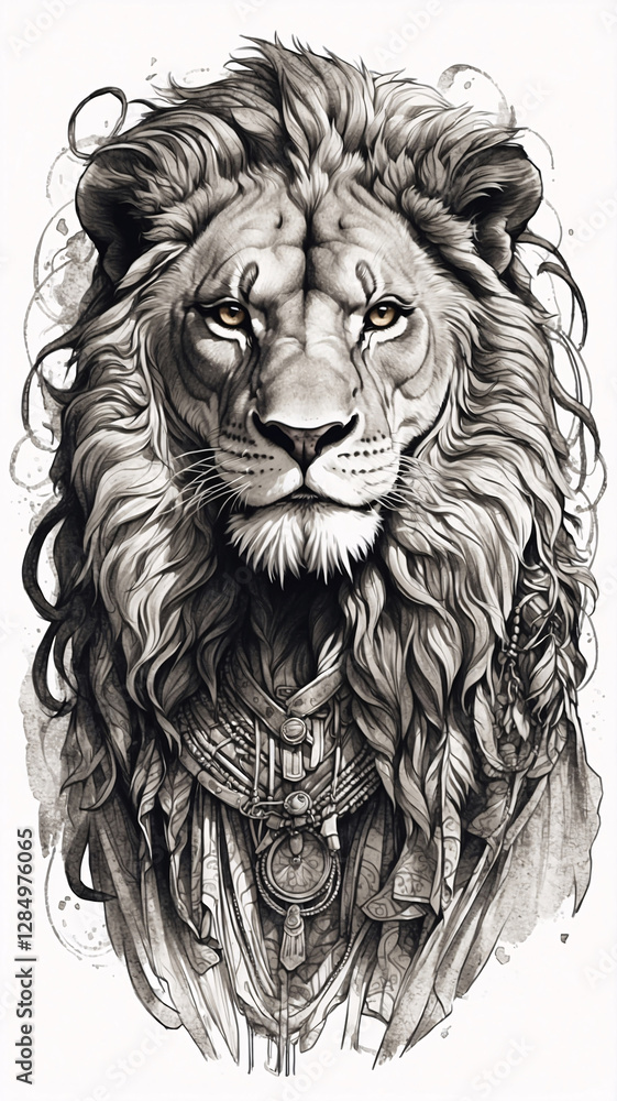 Majestic Lion Illustration Featuring Rich Fur Details and Regal Posture Majestic Lion Illustration Featuring Rich Fur Details and Regal Posture