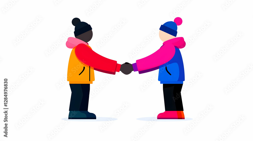 Two People Shaking Hands in Winter Clothing Flat Design Illustration Two People Shaking Hands in Winter Clothing Flat Design Illustration