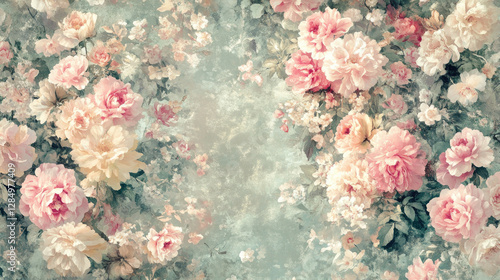 Wallpaper Mural A soft, floral background featuring pink and cream roses, ideal for design and decoration. Torontodigital.ca