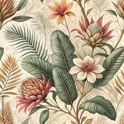 Floral Seamless Pattern Design Tropical Garden Digital Artwork Natural Environment Aerial View Artistic Concept