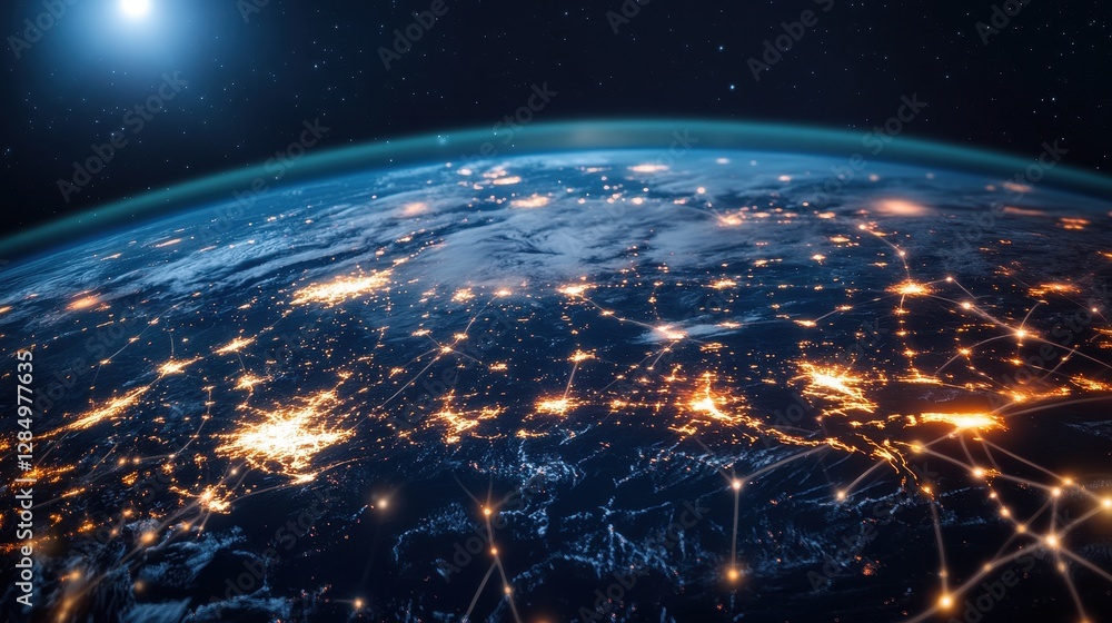 A digital world with illuminated connections between continents, representing the flow of information and collaboration across business networks. A digital world with illuminated connections between continents, representing the flow of information and collaboration across business networks.