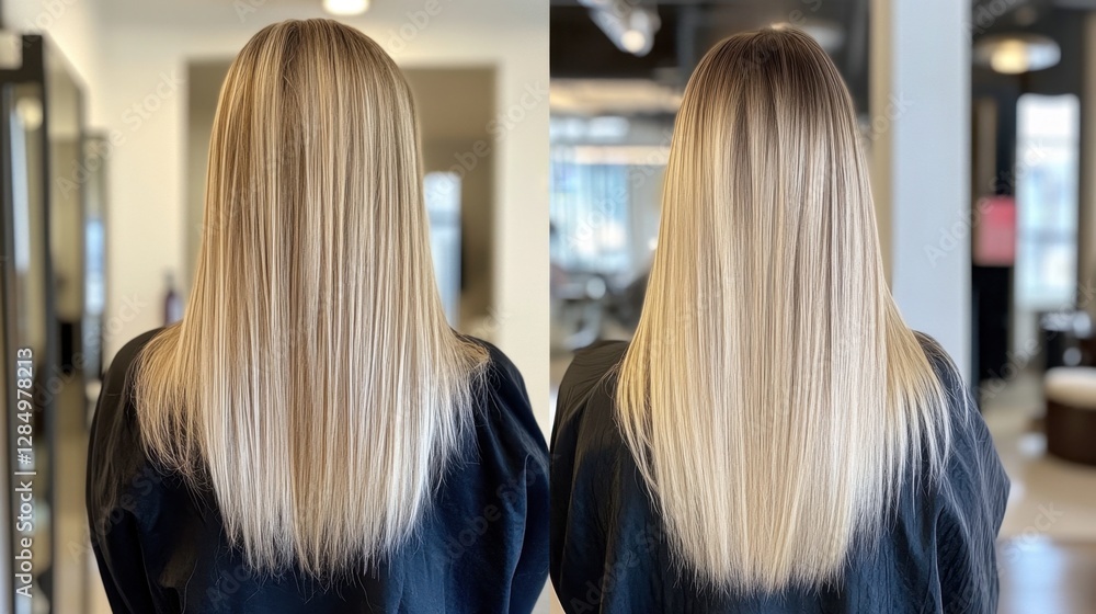 Fototapeta premium Smooth and Shiny Long Hair Transformation in Salon Environment