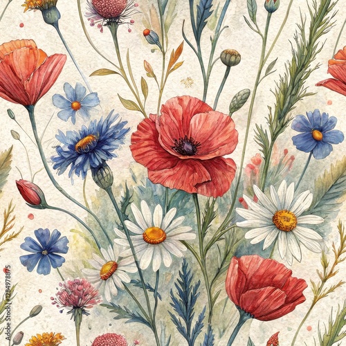 Wallpaper Mural Floral Seamless Pattern Design Nature Illustration Vibrant Colors Overhead View Artistic Style Torontodigital.ca