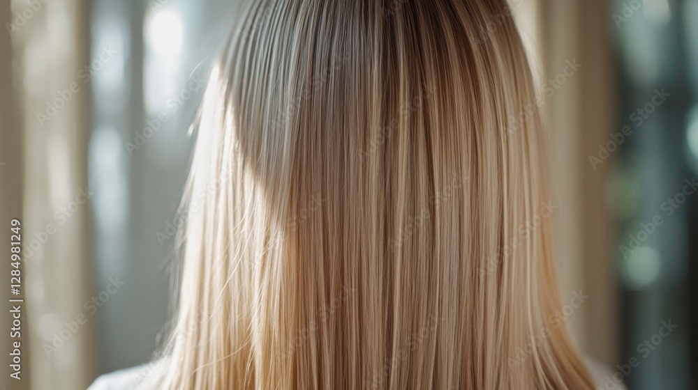 Long Straight Blonde Hair from Behind, Soft Natural Lighting View Long Straight Blonde Hair from Behind, Soft Natural Lighting View