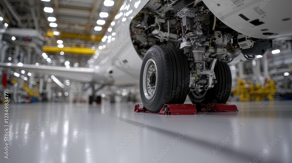 Fototapeta premium Airplane Landing Gear Assembly Factory Floor