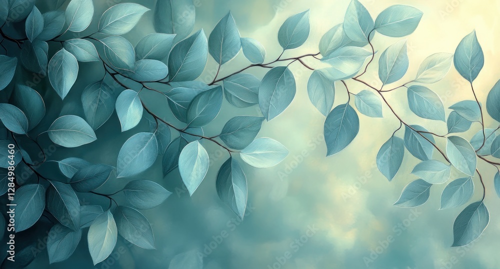 Botanical Illustration of Cascading Leaves Watercolor Soft Pastel Wallpaper Mural for Interior Decoration Botanical Illustration of Cascading Leaves Watercolor Soft Pastel Wallpaper Mural for Interior Decoration