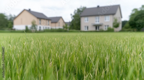 Wallpaper Mural Lush green grass in front of modern houses, suburban scene, relaxing, peaceful view Torontodigital.ca