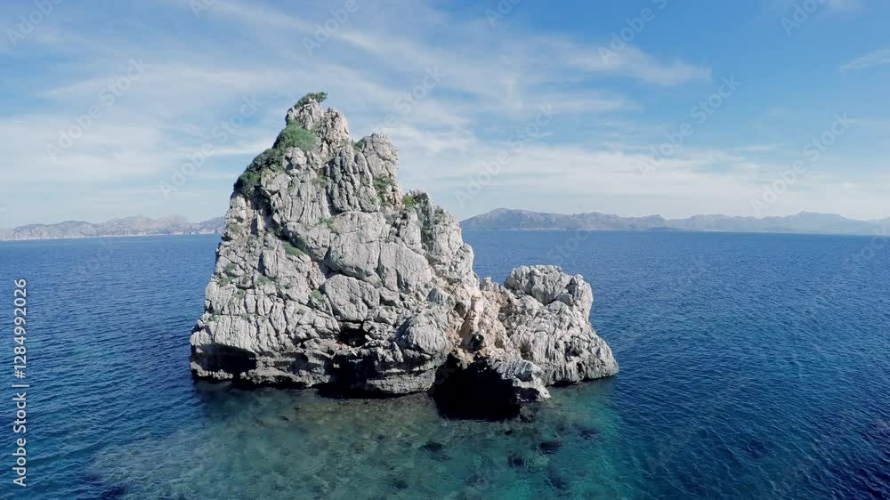An Isolated Rock Formation Surrounded by Tranquil Ocean Waters in a Picturesque Setting An Isolated Rock Formation Surrounded by Tranquil Ocean Waters in a Picturesque Setting
