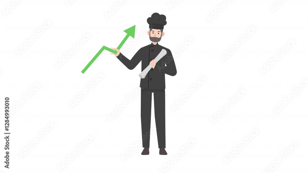 chef holding graph cartoon animation chef holding graph cartoon animation