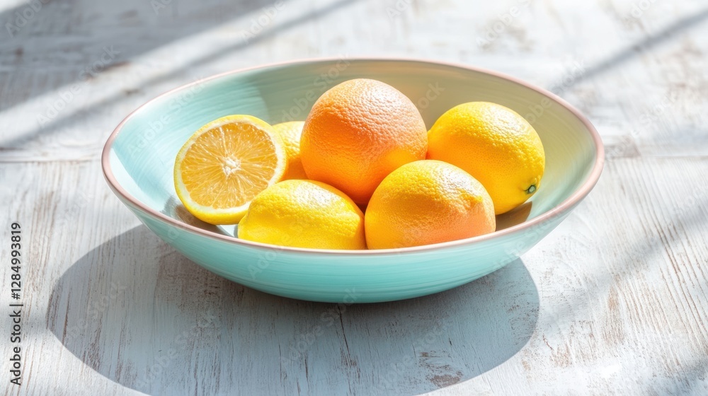 Sunlit Citrus Still Life: A Bowl of Lemons and Oranges Sunlit Citrus Still Life: A Bowl of Lemons and Oranges