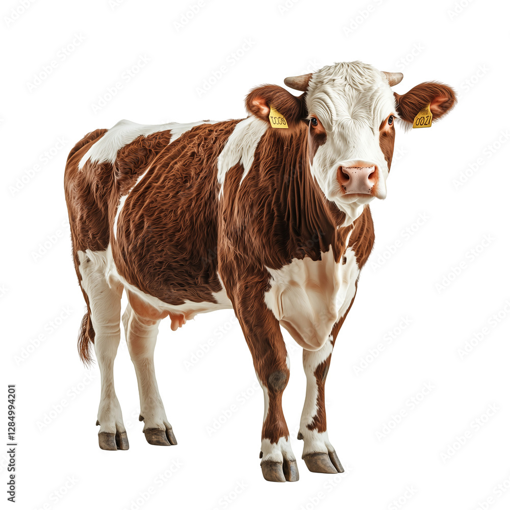 Hereford cow with detailed fur texture and strong build, realistic farm animal, isolated on transparent or white background, png Hereford cow with detailed fur texture and strong build, realistic farm animal, isolated on transparent or white background, png