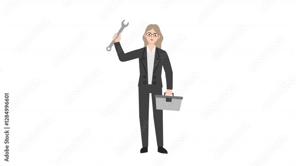 Woman standing holding a wrench cartoon animation
Woman standing holding a wrench cartoon animation