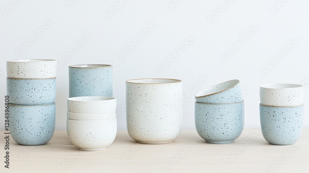 Light Blue and Cream Ceramic Cups on Wooden Surface Light Blue and Cream Ceramic Cups on Wooden Surface