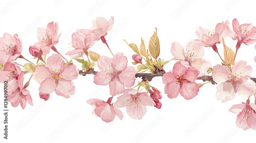 A delicate illustration of pink cherry blossoms on a branch, perfect for decorative use. A delicate illustration of pink cherry blossoms on a branch, perfect for decorative use.