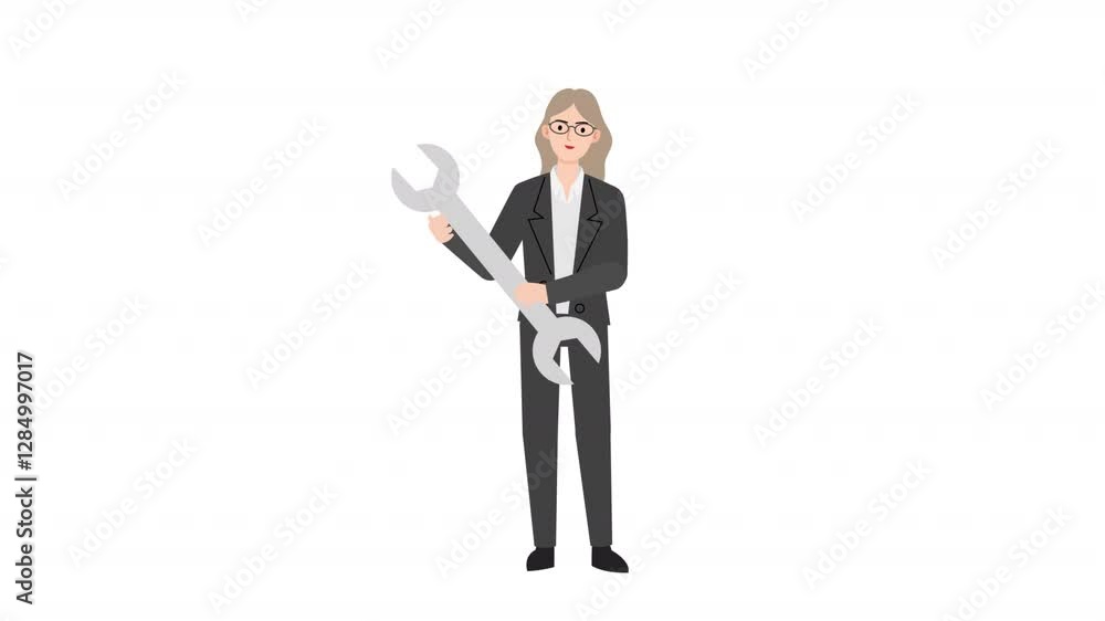 Woman standing holding a wrench cartoon animation
Woman standing holding a wrench cartoon animation