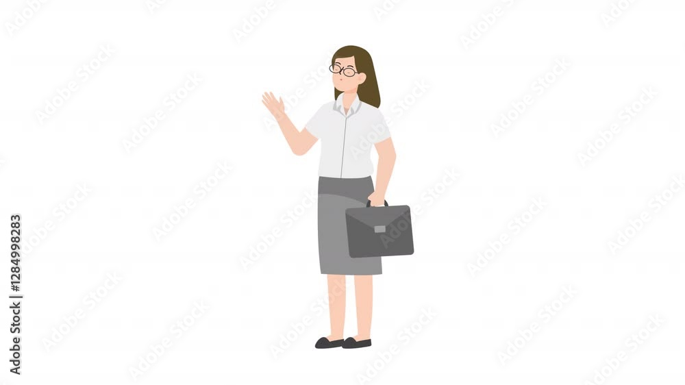Woman standing holding briefcase cartoon animation Woman standing holding briefcase cartoon animation