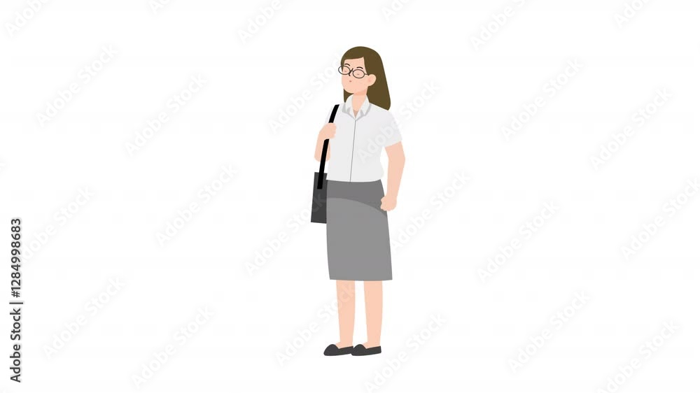 Woman standing holding briefcase cartoon animation Woman standing holding briefcase cartoon animation