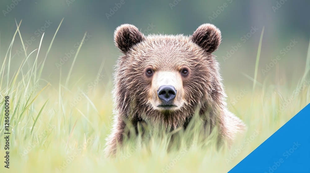 Fototapeta premium Grizzly bear in grass, wildlife, nature, forest, calm, portrait, conservation, possible use