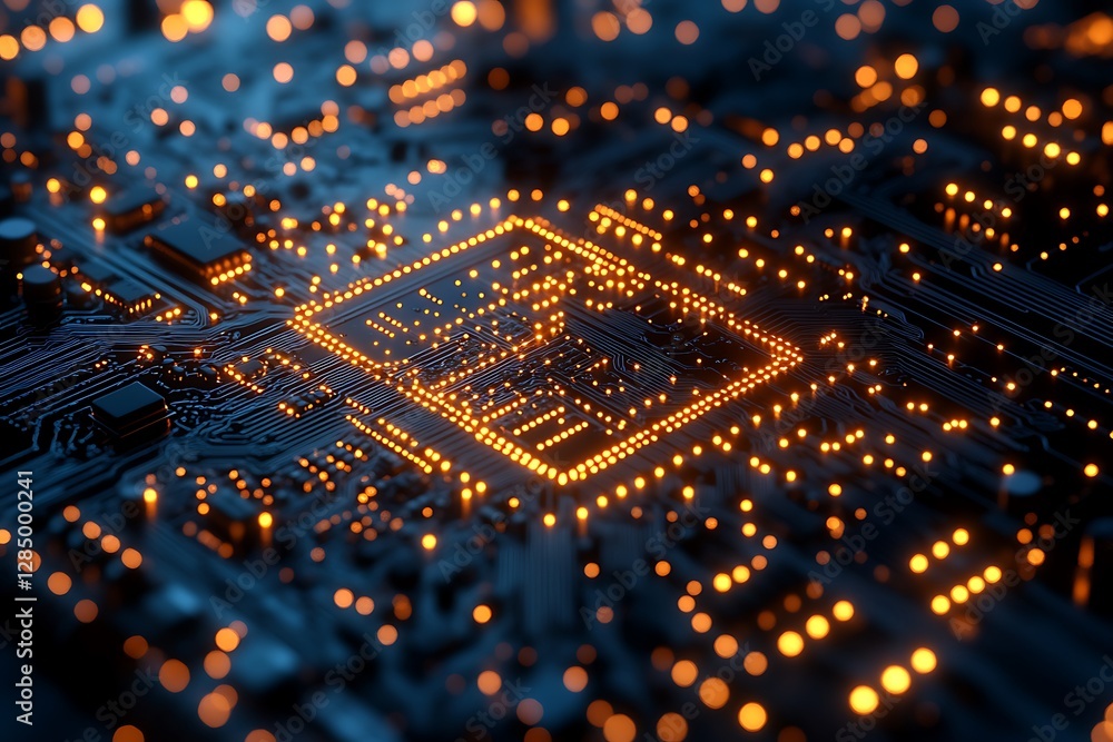 Obraz premium Illuminated electronic circuit board showing digital technology and components