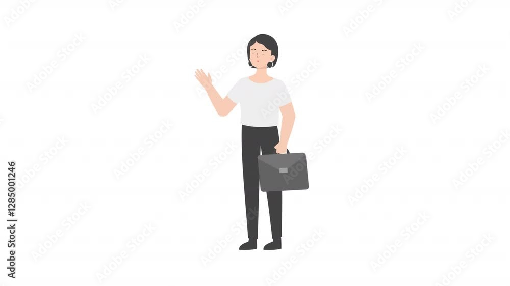 Woman standing holding briefcase cartoon animation Woman standing holding briefcase cartoon animation