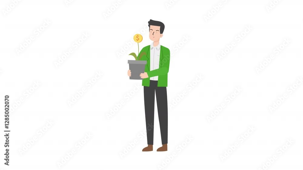 video man holding coin cartoon animation video man holding coin cartoon animation