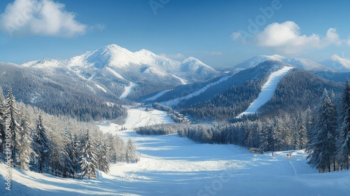 Wallpaper Mural Winter Ski Resort Landscape in Bukovel Ukraine Snow Covered Mountains and Ski Slopes Torontodigital.ca