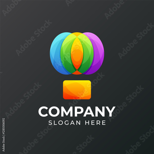 Colorful hot air balloon icon