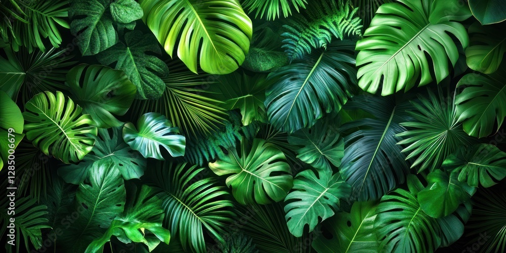 Lush Green Leaves Tropical Foliage Background Close-up Photography of Nature and Botany Lush Green Leaves Tropical Foliage Background Close-up Photography of Nature and Botany