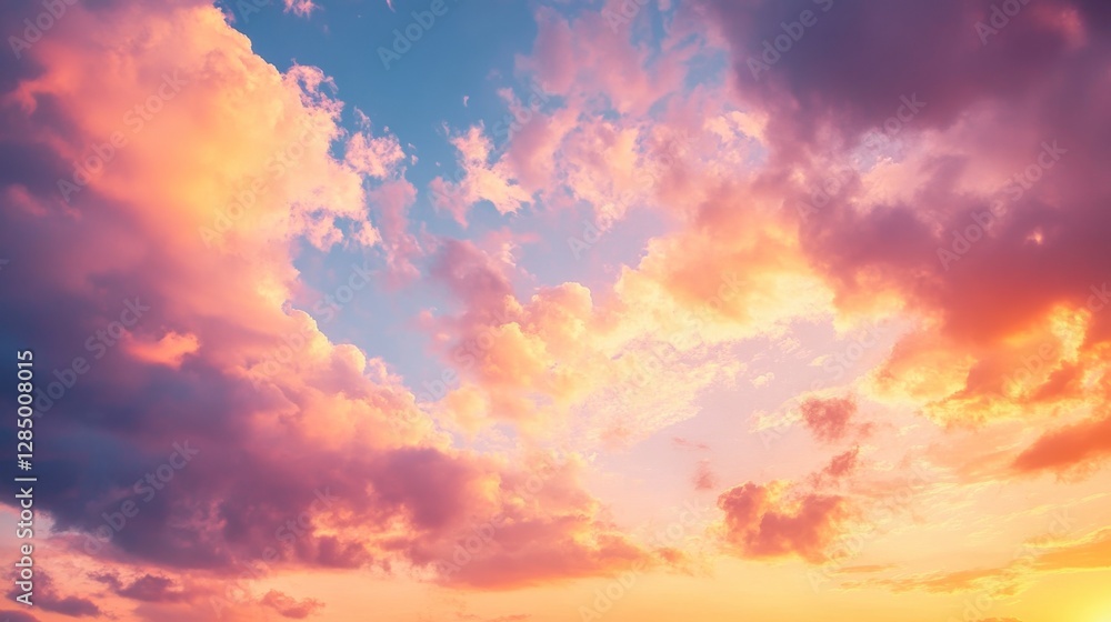 Vibrant Sunset Sky with Colorful Clouds Over Open Horizon Vibrant Sunset Sky with Colorful Clouds Over Open Horizon