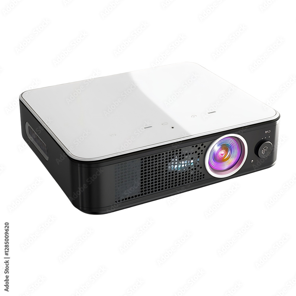 A Modern Slim Design Smart Projector with Wireless Capabilities Isolated on Transparent Background A Modern Slim Design Smart Projector with Wireless Capabilities Isolated on Transparent Background