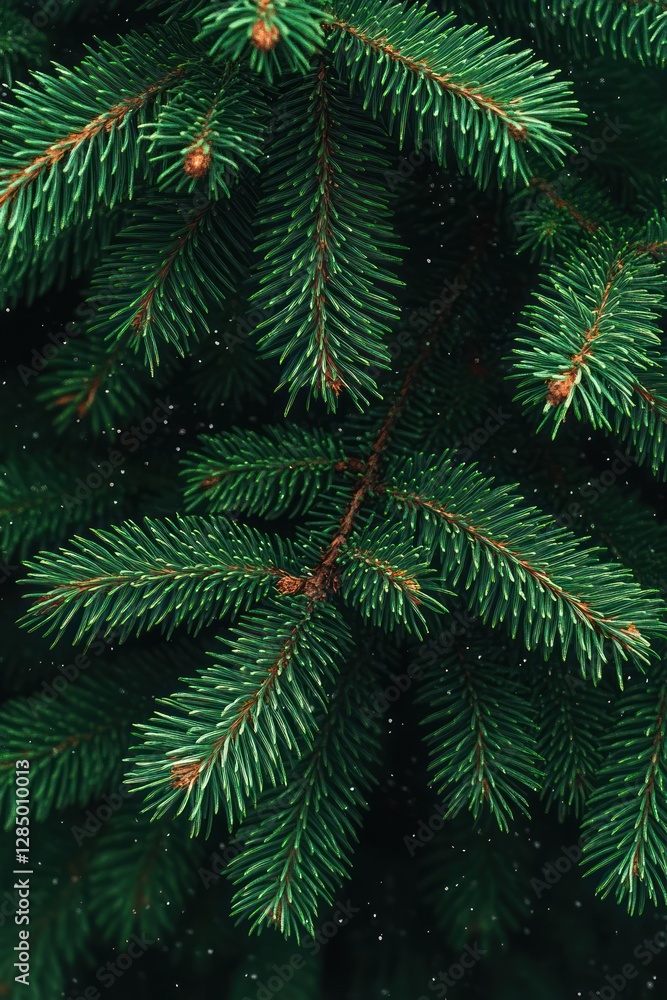 Close-up of Dark Moody Pine Tree Branches with Detailed Needles and Copy Space for Winter and Christmas Themes Close-up of Dark Moody Pine Tree Branches with Detailed Needles and Copy Space for Winter and Christmas Themes