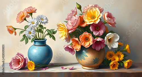 Oil paints tulips in vase