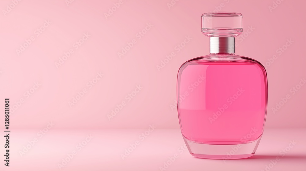 A stylish pink perfume bottle elegantly placed on a soft pink background. This image evokes a sense of luxury, femininity, and modern beauty, perfect for cosmetic branding. A stylish pink perfume bottle elegantly placed on a soft pink background. This image evokes a sense of luxury, femininity, and modern beauty, perfect for cosmetic branding.