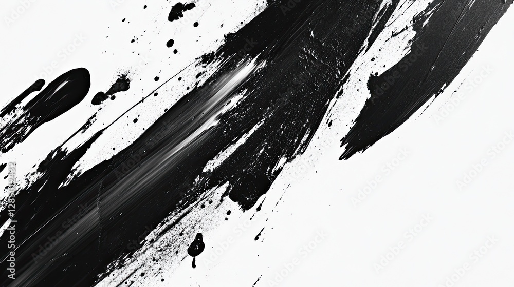 Simple black and white abstract art featuring brushstroke marks and splashes, providing a clean, modern aesthetic for art, design, and editorial projects. Simple black and white abstract art featuring brushstroke marks and splashes, providing a clean, modern aesthetic for art, design, and editorial projects.