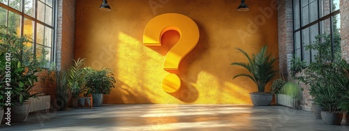 Oversized Yellow Question Marks in Contemporary Art Style