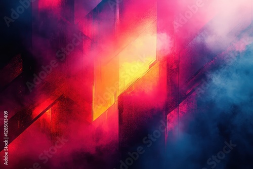 Futuristic Abstract Glitch Patterns in Blue Mint and Pink Colors with Neon Lighting and Distortion Effects photo