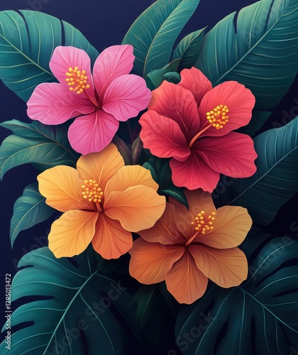 Wallpaper Mural Tropical Flower Bouquet Digital Illustration Thyroid Gland Plant Healthy Floral Design Torontodigital.ca