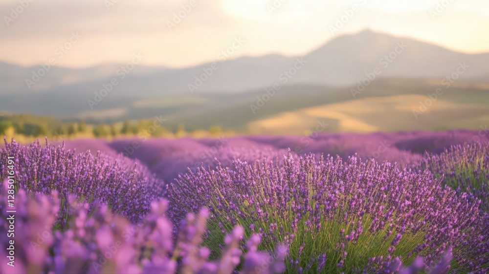 Obraz premium Purple Lavender Field at Sunset with Rolling Hills