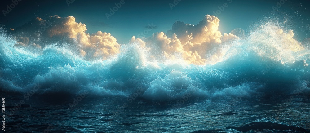 Fototapeta premium Underwater Landscape Blue Water Texture with Bubbles Light Ripples Summer Clean Abstract Background